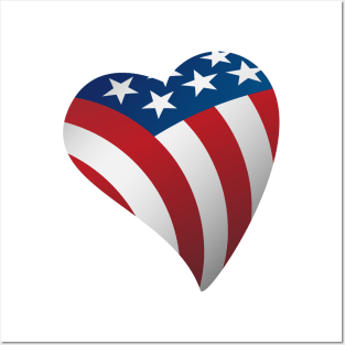 USA Love Heart with American Flag Stars and Stripes Posters and Art